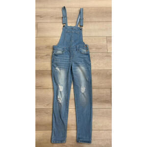 Wax Womens Jeans Denim Bib Overalls Small Skinny Light Wash Distressed